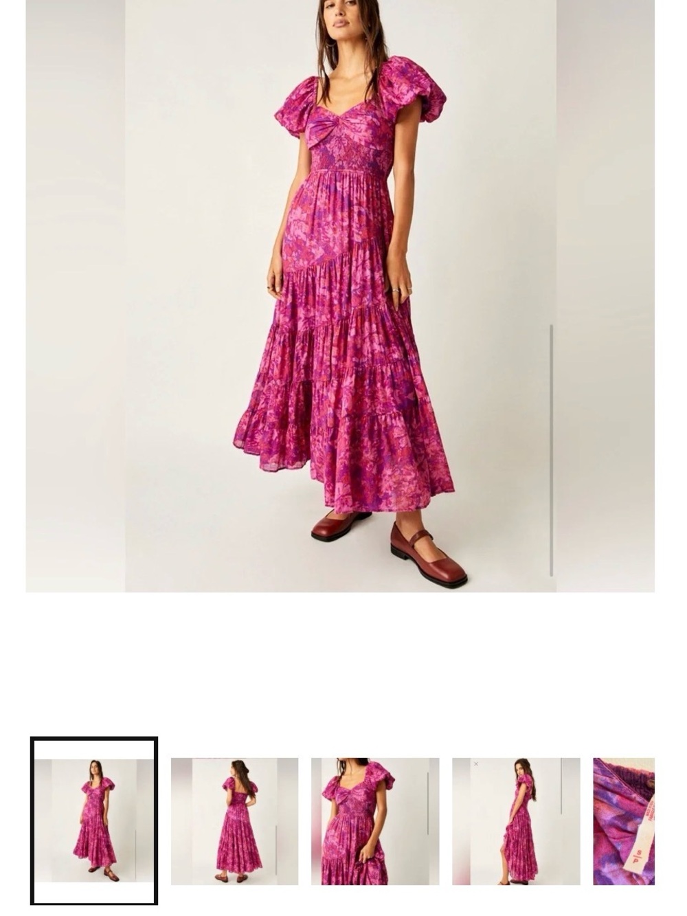 Free People Fuchsia Pink Floral Puff-Sleeve Maxi Dress